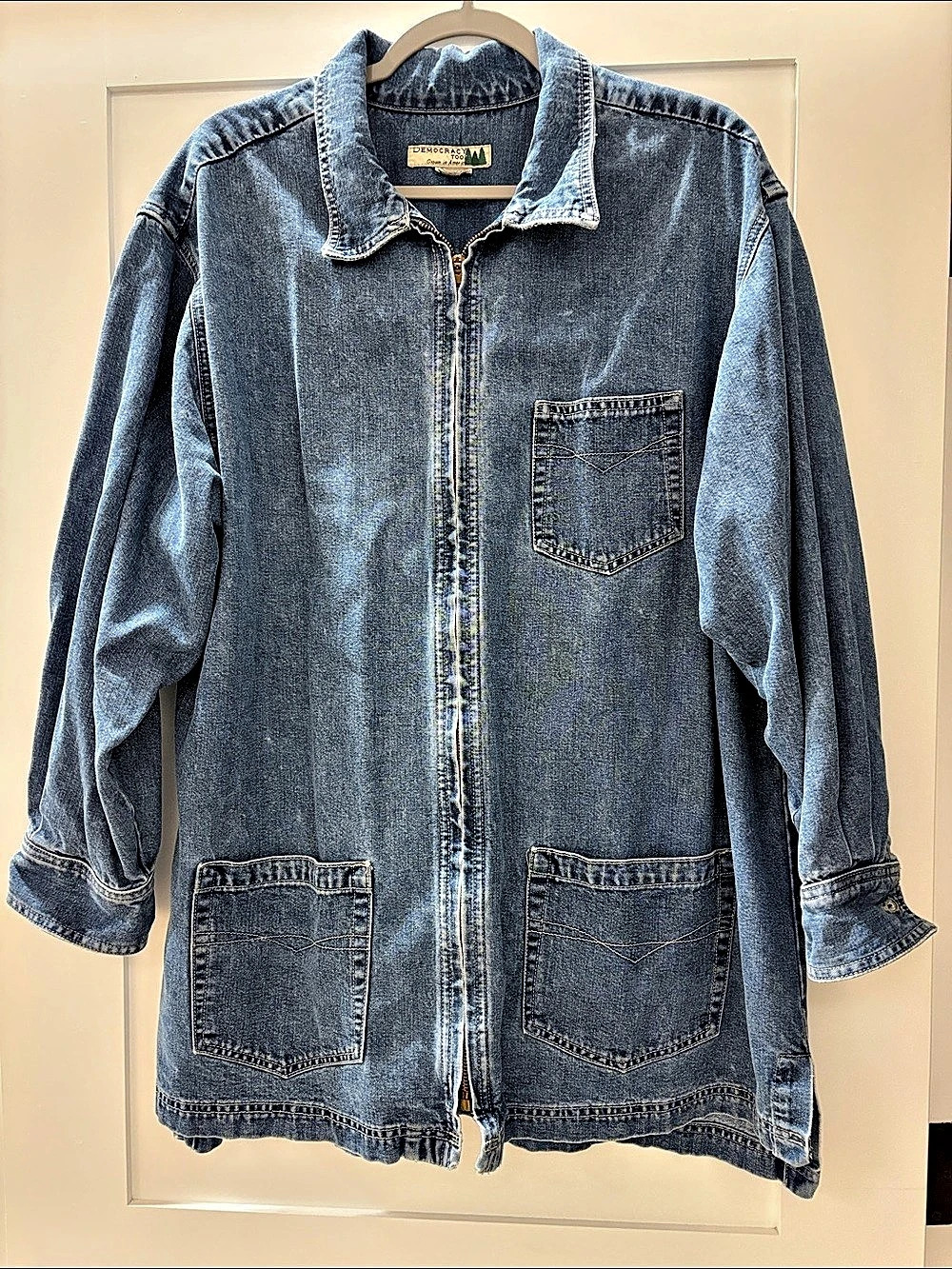 Vintage Democracy Too Denim Chore Jacket Zip Up Blue Medium Wash L